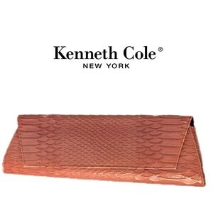 Kenneth Cole Genuine Leather Pink Coral Envelope Clutch Snake Python Minaudière
